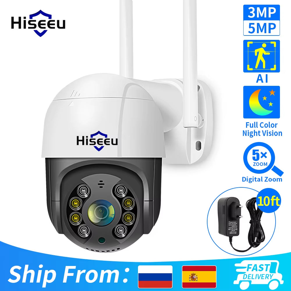 Hiseeu 4K 8MP WiFi PTZ Camera | 5X Zoom | AI Human Detection | CCTV IP