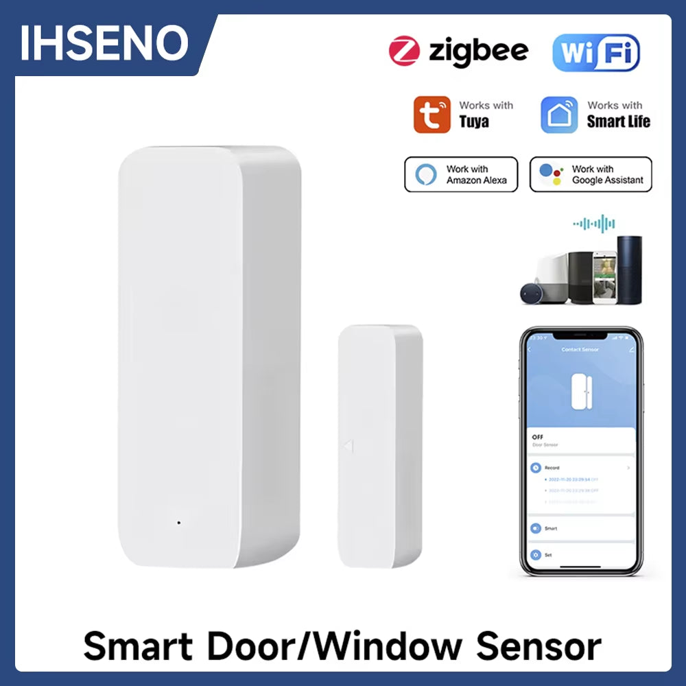 Tuya Wifi/Zigbee Door Sensor Window Sensor Smart Home Wireless Door Detector Door Open / Closed Alarm System for Alexa Google